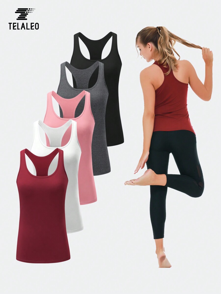 5 Packs Workout Tank Tops For Women Sleeveless Athletic Yoga Gym Tank Tops Loose Fit Sports Shirts,XXL