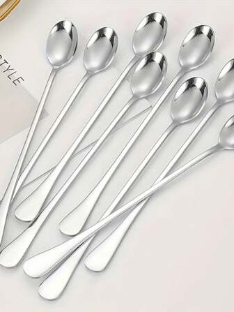 Stainless Steel Long Handle Spoon, Coffee/Mixing/Watermelon/Rice Spoon For Office,Kitchen,Christmas Gift Back To School