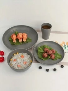 4/16/32pcs Gray Plastic Tableware Set, Reusable & Dinner Plate, Bowl And Cup, Suitable For Home Kitchen, Outdoor Travel, Party Gathering, Portable Dinnerware Set,Kitchen,Christmas Gift,School Supplies