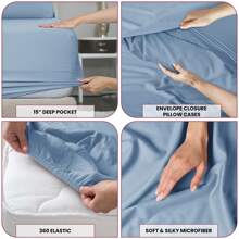 LUX DECOR 4 Pc Solid Blue Color Plain Bed Sheets - Brushed Microfiber Sheet Set With Pillowcases, Deep Pocket Bedding Set For Ultimate Comfort - Lightweight And Breathable Cooling Sheet Set For Everyday Use- Ideal For Home And Hotels