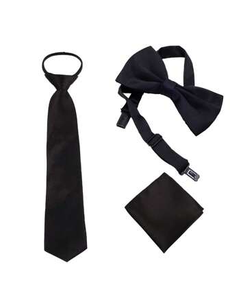 Bow Tie, Pocket Square, And Square Tie 3pcs Set - Suitable For Children