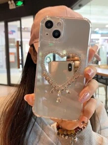 Valentines Clear Heart Shape Phone Case/Heart Shaped Mirror & Rhinestone Phone Case/Compatible With IPhone 15 Pro Max/15 Pro/15/14 Pro Max/14 Pro/14/13 Pro Max/13 Pro/13/12 Pro Max/12/11