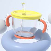 1 Copo com Canudo para Leite para Bebês de 1 a 6 Anos, Material PP+Silicone, Copo de Leite Antiqueda com Alças para Beber Água e Leite com Facilidade e para Aquecer. - Amarelo - Visão 5