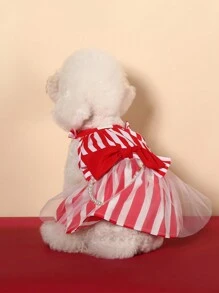 UFBemo UFBemo Striped Dress With White Pearl Necklace Accessory, Princess Style Dog Clothes Suitable For Cats And Small Dogs To Attend Parties