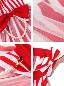 UFBemo UFBemo Striped Dress With White Pearl Necklace Accessory, Princess Style Dog Clothes Suitable For Cats And Small Dogs To Attend Parties