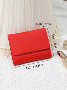 Minimalist Three-Fold Wallet Fashionable And Simple Solid Color Wallet For Women Wallet Purse Wallet Small Wallet - Red - View 4