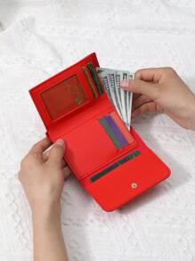 Minimalist Three-Fold Wallet Fashionable And Simple Solid Color Wallet For Women Wallet Purse Wallet Small Wallet - Red - View 2