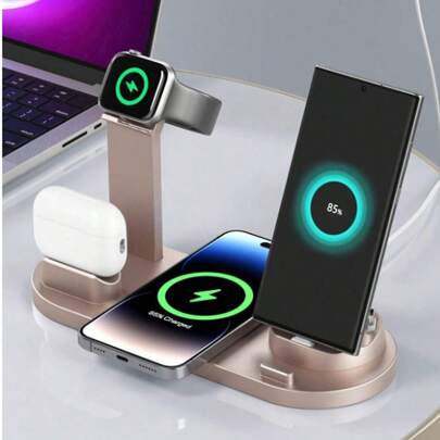6 In 1 Wireless Charger Stand Pad Compatible With Iphone Apple Watch Airpods Desk Phone Chargers Fast Charging Dock Station Compatible With IPhone Multiple Devices Compatible With IPhone Compatible With Apple Watch 1-8, Compatible With Airpods 3/2/Pro, Compatible With IPhone, IPad, Android Phone Gifts Compatible With IPhone 16 15 14 13 12 11 X 8 Pro Max/Pro/Mini/Plus, Compatible With Watch Compatible With Airpods Suitable For Office, Dorm, And Home