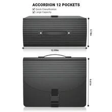 Expanding File Folders,Accordion File Organizer With Handle,13 Pockets Expandable File Folder Portable Filing Box,Adjustable Support Strap,Colored Tabs.Papers Bills Documents Organizer,A4/Letter Size - Black - View 3