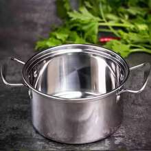 1pc Stainless Steel Pot With Transparent Glass Lid, Thick Small Pot Suitable For 1-2 People, Suitable For Home Or Buffet Single-Pot Use - Silver - View 7