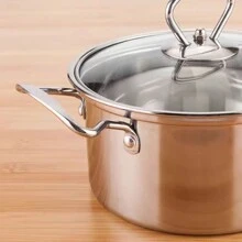 1pc Stainless Steel Pot With Transparent Glass Lid, Thick Small Pot Suitable For 1-2 People, Suitable For Home Or Buffet Single-Pot Use - Silver - View 11