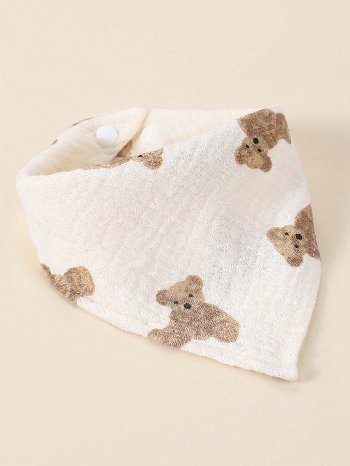 3pcs Baby Toddler Soft Breathable Cute Bear & Heart Printed Bandana Bibs, Multi-Function