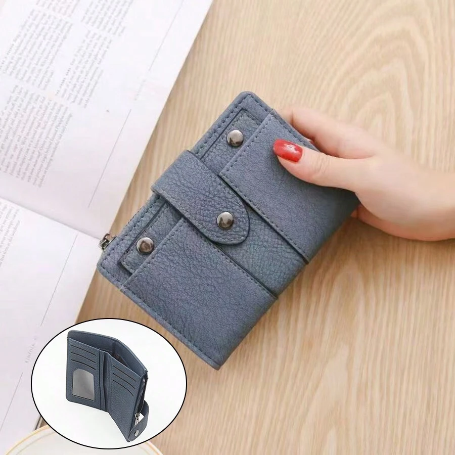 A Dark Blue Short Wallet 2024 Spring/Summer New Simple And Light Women's Fashion Folding Wallet In The Two-Fold High-End Atmosphere Purse Multi-Function Draw Card Hand Bag College Style Gift Daily Storage Buckle Short Money Clip - Royal Blue - View 1