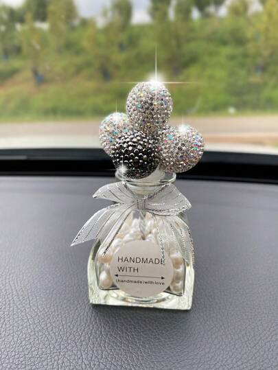 1 Pezzo Bottiglia Profumo Decorativa Per Auto Con Sfere Di Strass Nere E Bianche Come Diffusore Di Profumi Per Auto