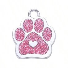 1PC Personalized Pink Heart Customized Silver-Color Dog Paw Shaped Pet ID Tag With Customized Pet Name, Contact Information, Address & More, Engraved To Prevent Losing, Suitable For Small Dogs And Cats - Coral Pink - View 3