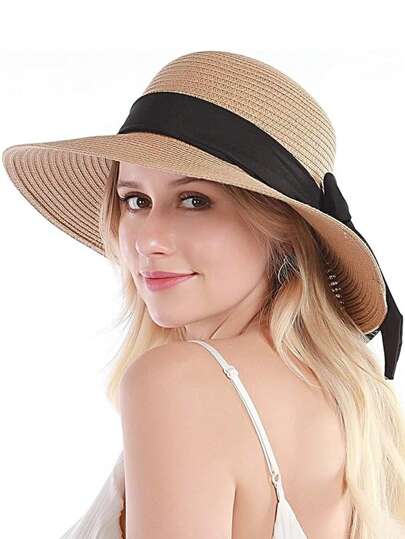 Women Straw Hat Wide Brim Floppy Beach Cap Adjustable Sun Hat For Women UPF 50+ Valentine's Day Valentines