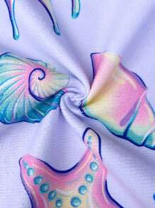 1 Peça Vestido Cobertura de Banho Capuz para Meninas em Estampa de Conchas Marítimas, Roupão de Banho Suíte de Piscina Toalha com Zíper em Tecido Atoalhado Para Praia, Casamento, Casa, Banheiro, Volta às Aulas