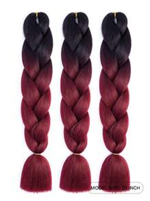 1 Piece Black&Wine Red Multicolor Stitching Jumbo Braid Synthetic Hair 24 Inch Hair Braiding Extensions Braids Box Braid Hair Synthetic Hair To Braid, Ombre Long Synthetic Hair Braid, Synthetic Hair Extension 100g