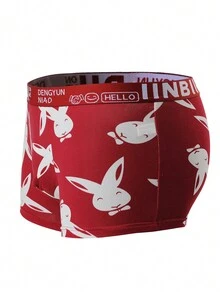 5 Pieces Men's Wrinkle Free Running Briefs, Letter Cartoon Print Four Colours Long Leg Boxers - Multicolor - View 6