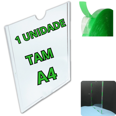 Display Porta Folha A4 Acrílico Transparente Mural de Aviso Adesivo 3M