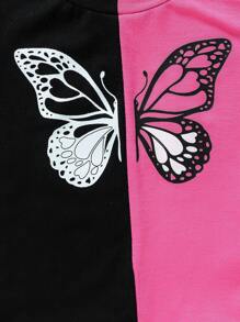 2er-Set Sommer-Schmetterlingsdruck-Farbblock T-Shirt und Shorts für Baby-Mädchen