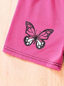 2er-Set Sommer-Schmetterlingsdruck-Farbblock T-Shirt und Shorts für Baby-Mädchen