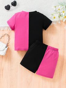 2er-Set Sommer-Schmetterlingsdruck-Farbblock T-Shirt und Shorts für Baby-Mädchen