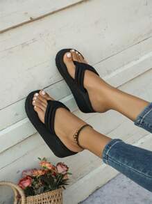 女式厚底平台人字拖，增高拖鞋