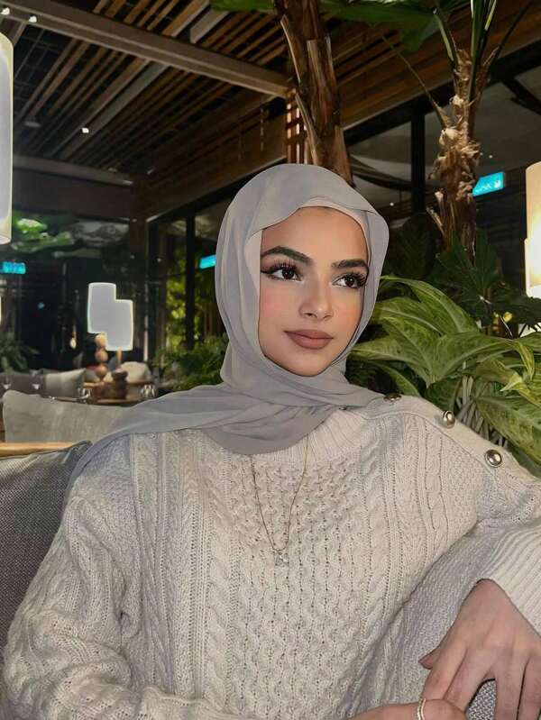 1pc Abaya Accessories Ladies Solid Color Faux Pearl Chiffon Soft Headscarf, Ideal For Daily Use In Countries With An Arabian Style Soft Hijab,Women Veil