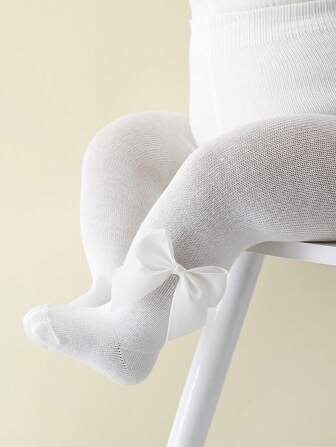 1pc Baby Girls' Basic Bottoms With Bowknot, Suitable For Outdoor Activities, All Seasons