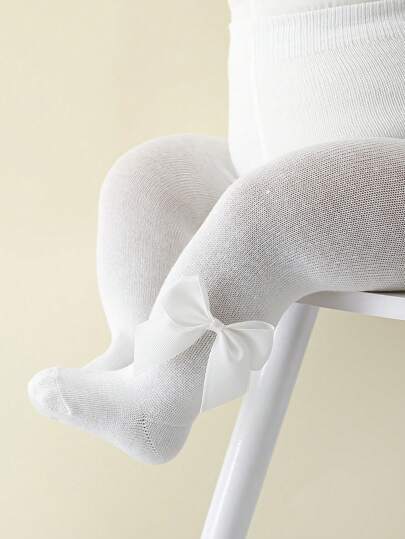 1pc Baby Girls' Basic Bottoms With Bowknot, Suitable For Outdoor Activities, All Seasons