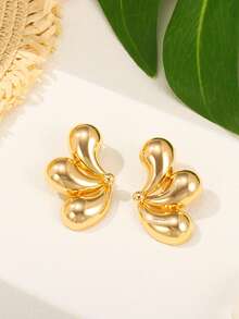 2入組流淚和花瓣造型耳釘，女性優雅飾品日常配件 - 花形 - 查看 10