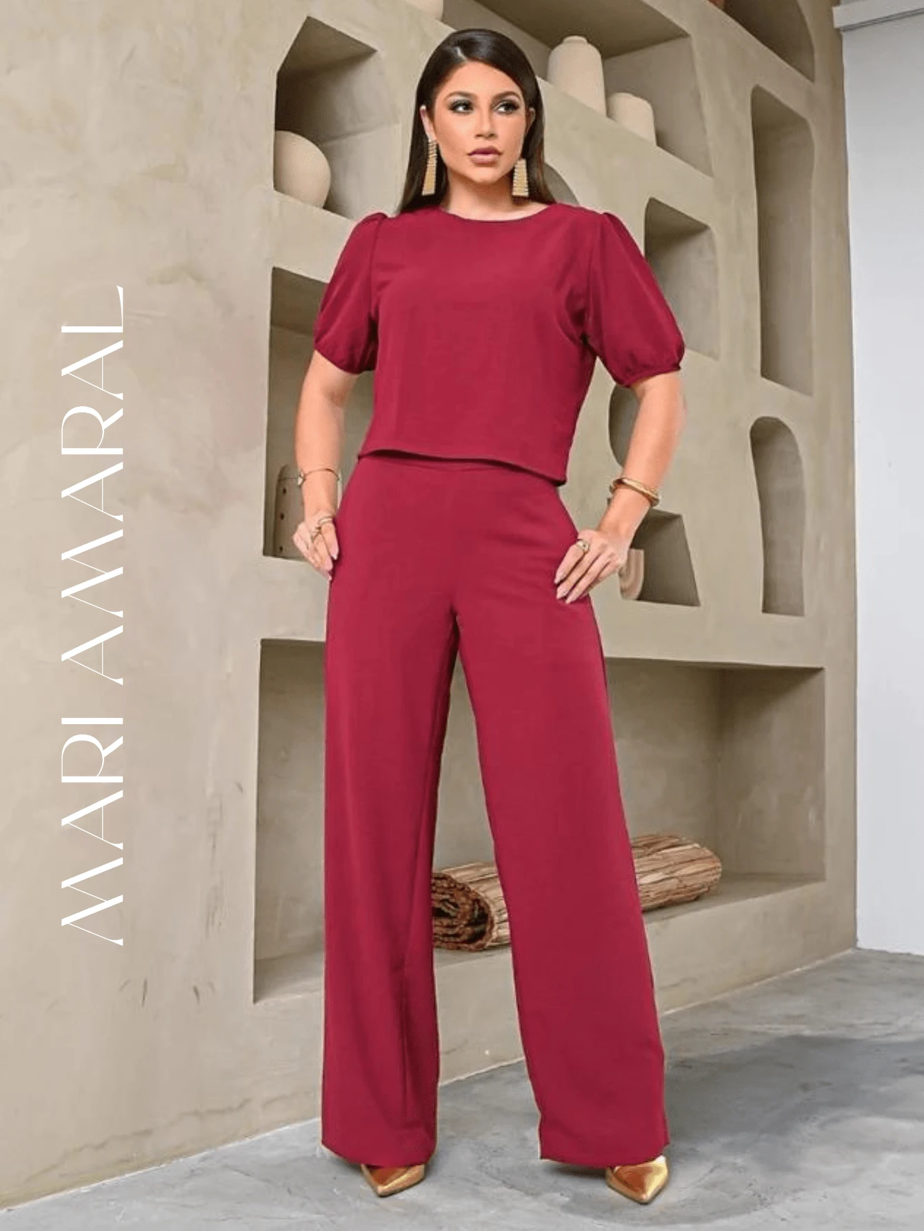 Women Two-Piece Outfits - 紅木色 - 查看 1