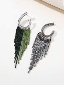 Bohemian Exaggerated Earrings, Simple And Elegant Style, Personalized Long Diamond Inlaid Tassel Design, Creative Silver Needle Earrings, Perfect For Nightclub Shows, 1pair