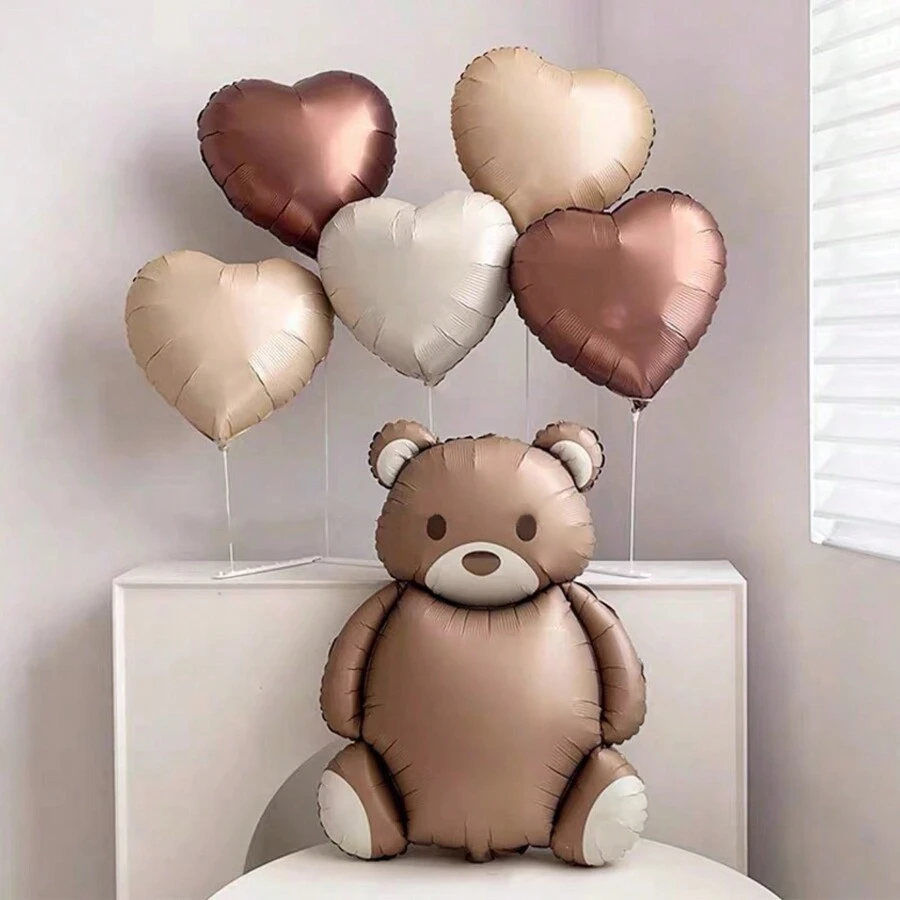6 Pieces/Set Of Matte Bear Aluminum Film Balloons, Love, Holiday Party Decoration Balloons, Birthday Decoration Balloons, Scene Balloons