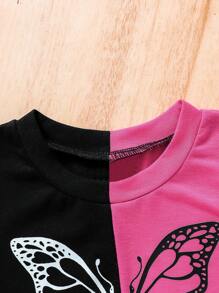 2er-Set Sommer-Schmetterlingsdruck-Farbblock T-Shirt und Shorts für Baby-Mädchen