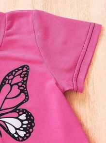 2er-Set Sommer-Schmetterlingsdruck-Farbblock T-Shirt und Shorts für Baby-Mädchen