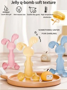 1 件柔软可爱的婴儿出牙凝胶玩具，兔子形状，100% 硅胶制成，可煮沸和咀嚼出牙玩具，婴儿游戏围栏，婴儿牙刷>透明，木制牙胶圈，游戏围栏，婴儿游戏围栏，婴儿游戏围栏 - 彩色 - 查看 1