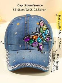 Mũ bóng chày thời trang họa tiết bướm đường phố, mũ xe tải denim chống nắng cho nữ dùng cho lễ hội âm nhạc hoặc hoạt động ngoài trời (Màu pha lê ngẫu nhiên) - nắp đỉnh - Xem 4