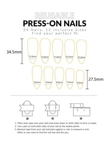 24入組長形杏仁指假甲，花卉、眼睛、蘑菇圖案貼花假指甲，可拆卸全覆式假甲，女性和女孩新年禮物美甲用品