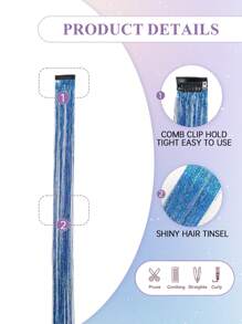 Set de 6 extensiones de cabello con purpurina de 20 pulgadas con clip, extensiones de cabello con purpurina, extensiones de cabello resistentes al calor con brillo, accesorios de cabello de hada, decoración de cabello de hada azul para mujeres, adecuado para fiestas de Navidad - Azul - Ver 3
