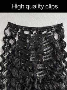 Clip In Hair Extensions Black Color 16 Clips 7pcs Set 16 Inch Long Curly Hair Extension For Girl Women Full Head Synthetic Hair Hairpieces - Black - View 6
