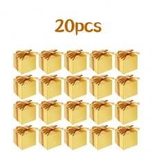3/20/50 pièces Boîtes de faveur de mariage de 2 x 2 x 2 pouces , boîtes à bonbons gold de Noël avec rubans, boîtes de cadeau carrées vides en papier avec couvercles pour faveurs de fête, fête de naissance, création de mariée, pour traiter les invités