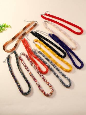 1pc Handmade Bohemian Fairy Style Necklace With Crystal & Jade Imitation Stone, Available In 10 Different Colors, Suitable For Daily, Business & Festival Wear