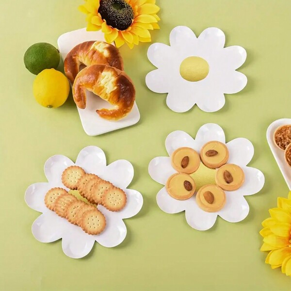 20pcs 7-Inch Daisy Shaped Disposable Plates, Perfect For Children Birthday Parties And Cake Serving