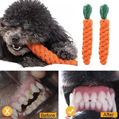Random Color Carrot Shaped Rope Chew Toy For Puppy, Teething & Dental Care Training Toy, Pet Supplies