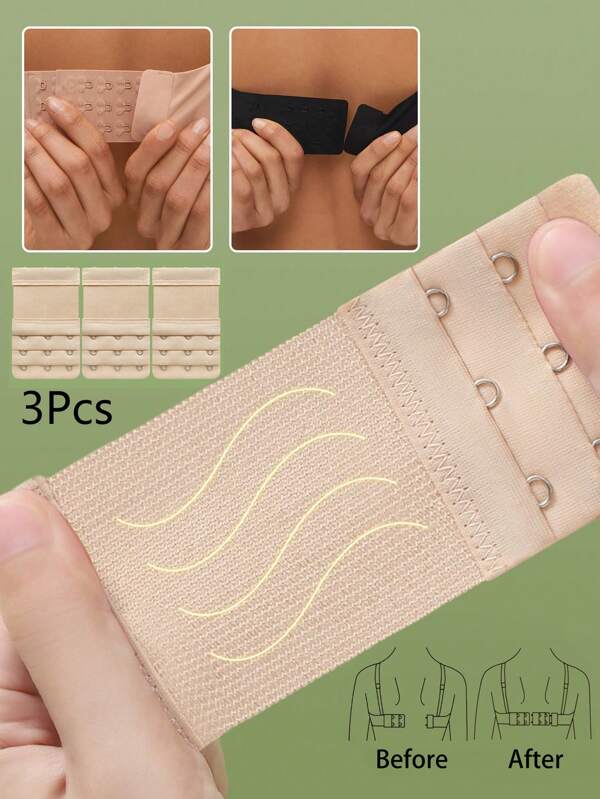 3pcs Elastic Bra Extender With 3 Rows Hooks, Women Underwear Strap Extension Buckle For Large Bust Body Care For Travel,Sport,Outdoor,Belt