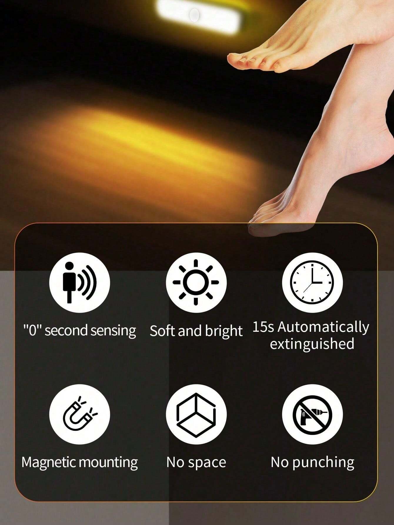 1pc Usb Rechargeable Wireless ABS12cm Pir Motion Sensor Led