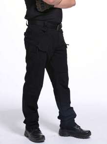 Pantalones tácticos militares de carga para hombre, Ripstop, ligeros, de algodón, elásticos, combate, para senderismo al aire - Negro - Ver 4