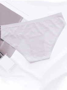 3pcs Women Seamless Solid Color Modal Bikini Panties, Minimalist Breathable Mid-Rise Underwear